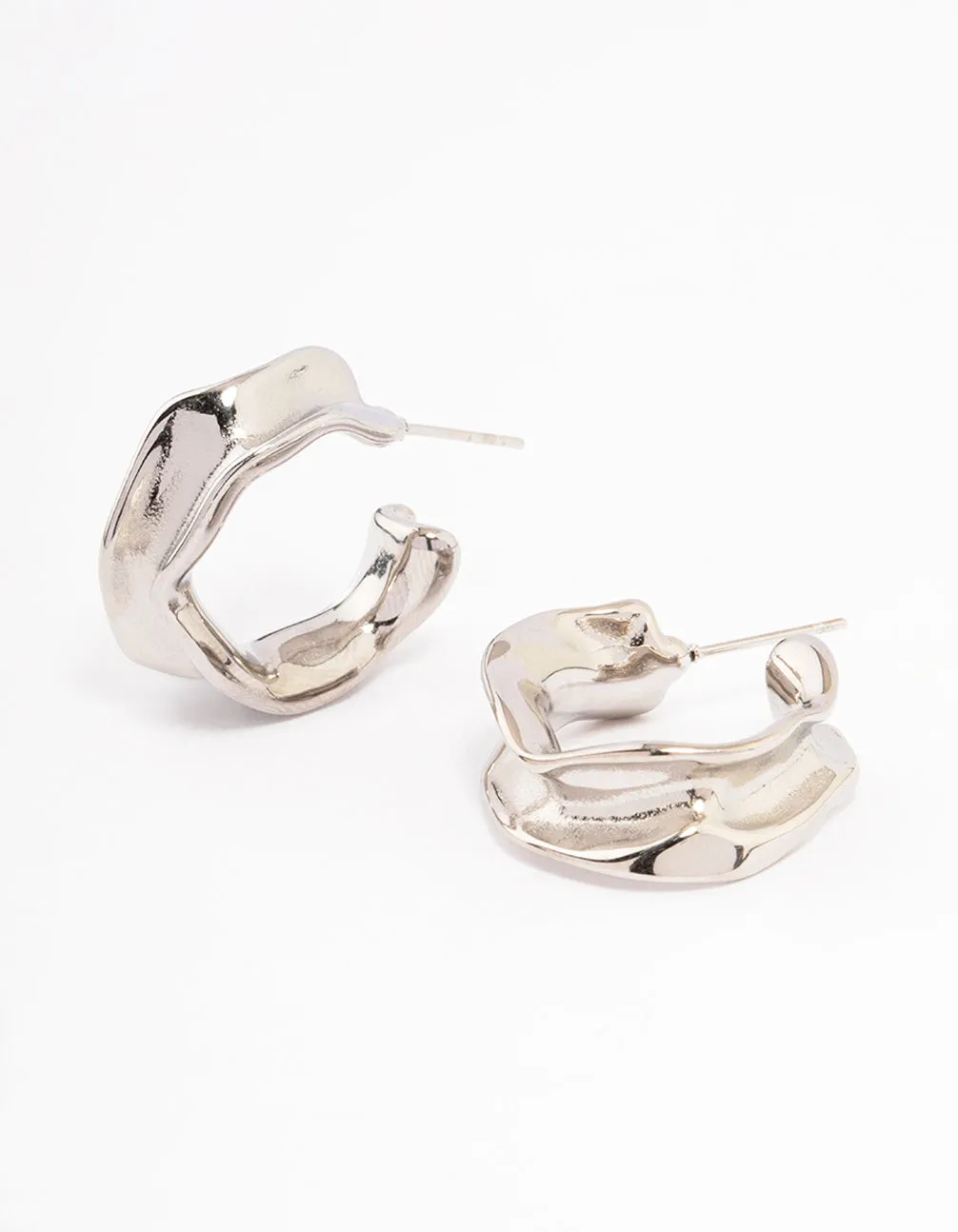 Waterproof Stainless Steel Medium Molten Hoop Earrings