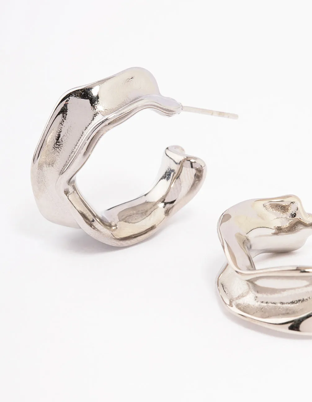 Waterproof Stainless Steel Medium Molten Hoop Earrings