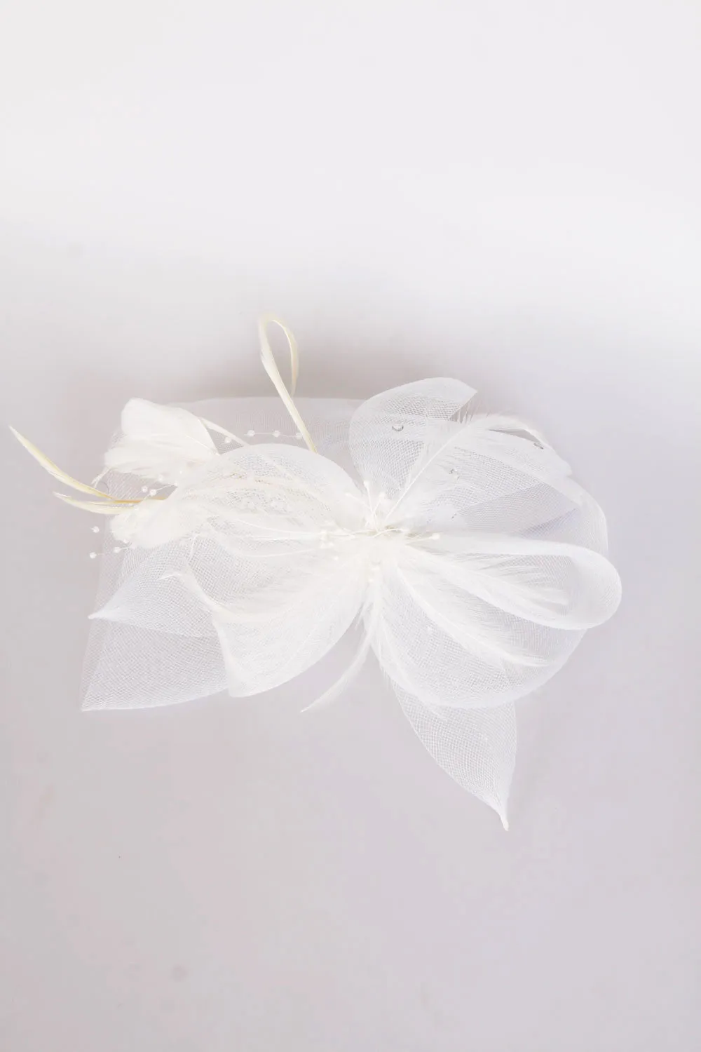 White Flower Feather Net Fascinator with Headband