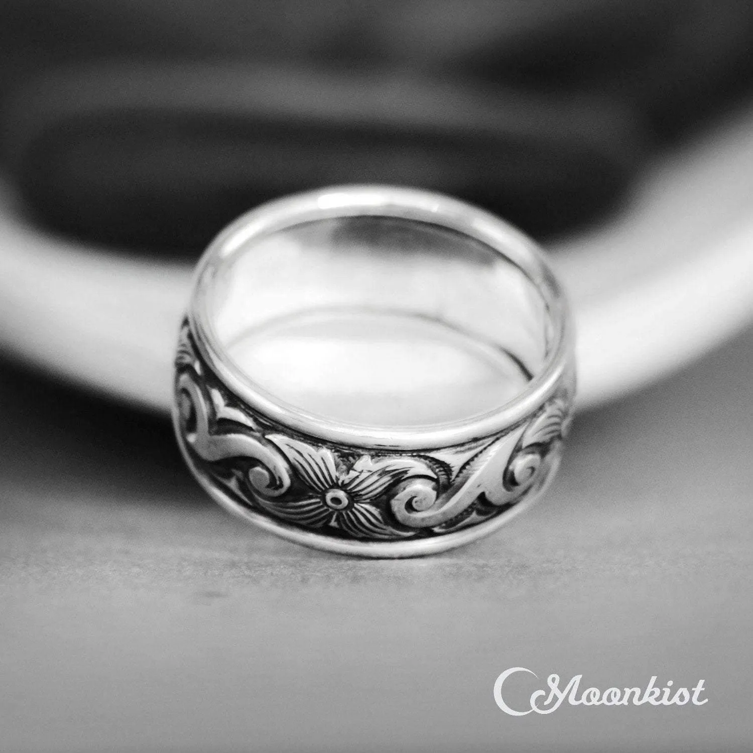 Wide Flower Women's Wedding Ring 925 Sterling SIlver | Moonkist Designs