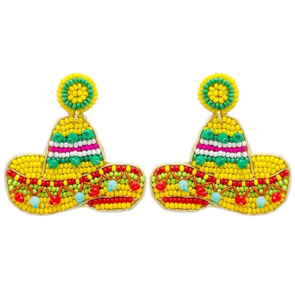 Yellow Sombrero Seed Bead Earrings